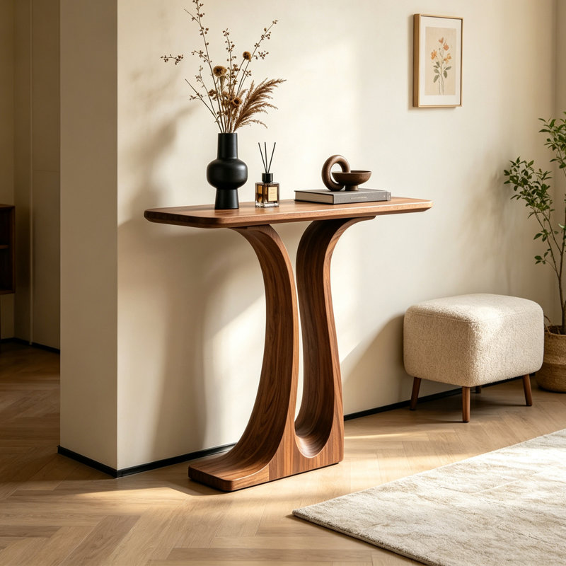 table d'entrée minimaliste en bois massif de style nordique, 35.43" H x 39.37" W x 15.75" D