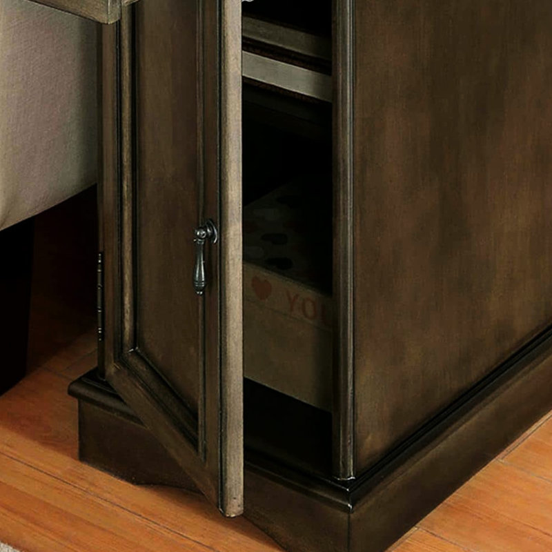 Transitional Nightstand With And Storage Compartment - Grey Side Table Charging Gray Finish, Gray