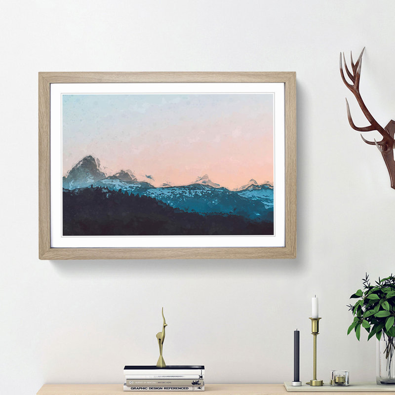 Sunrise Behind Grand Teton in Abstract - Framed Print, 36cm H x 48cm W x 2cm D, Oak Framed