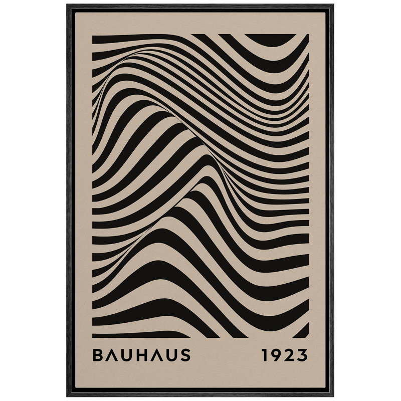 Classical Artwork " Mid-Century Bauhaus Black Stripe Illusion Shapes " Graphic Art Print, Noir, H 36 po x l 24 po