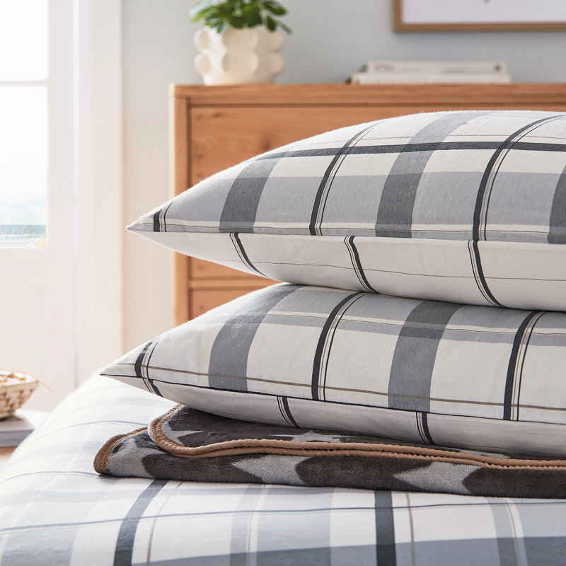 Hudson Check Brushed Cotton Duvet Cover Set, Single Duvet Cover + 1 Standard Pillowcase