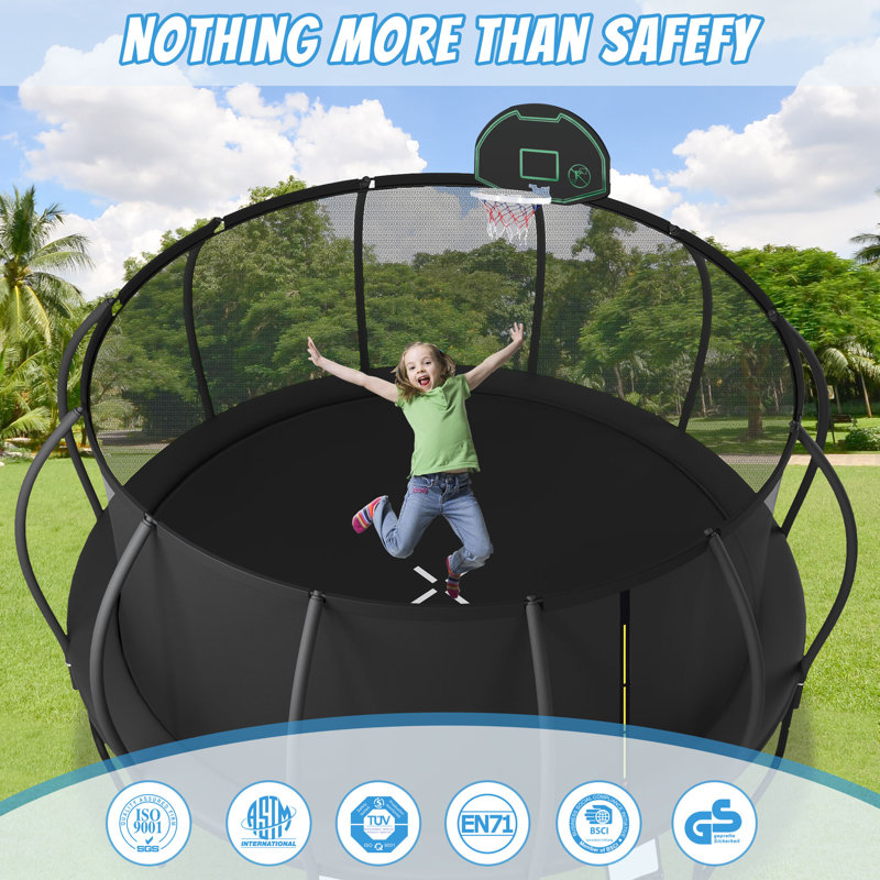 14 ft Black Round Kids' Trampoline with Enclosure