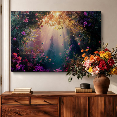 Enchanted Magical Floral Forest Landscape Wrapped Canvas Wall Art - Living Room Decor