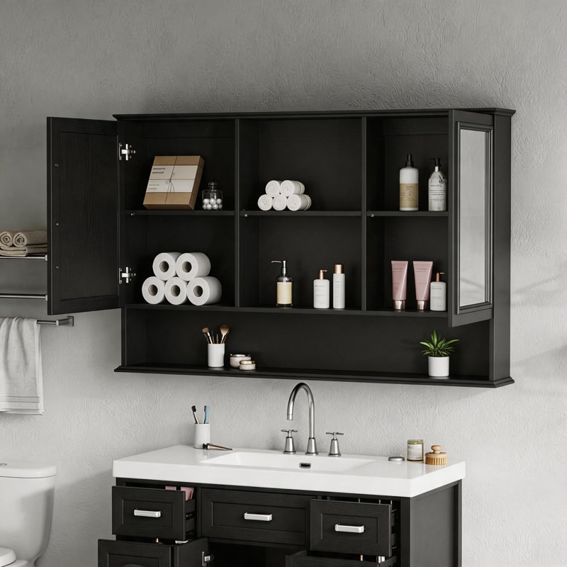 Armoire de toilette murale à miroir, Noir