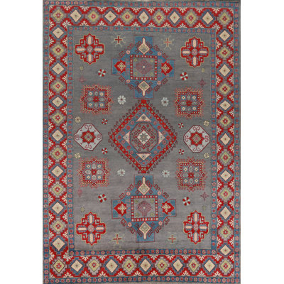 Geometric Wool Kazak Vegetable Dye Area Rug 8x10