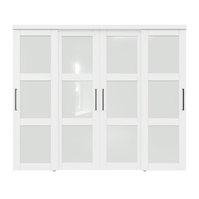 Porte coulissante en verre givré de 3 pouces de 80 pouces, séparateur de pièce et porte de placard pour chambre à coucher, verre de sécurité trempé avec quincaillerie complète, facile à installer