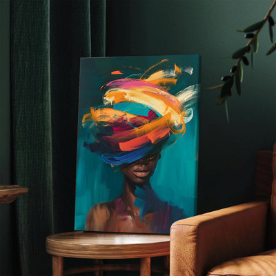 1PC Wall Arts Posters Framed,  Abstract African Woman Portrait Canvas Wall Art Vibrant Colorful Brushstroke Painting Modern Home Decor for Living Room Bedroom Office Unique Contemporary Artwork Ready to Hang