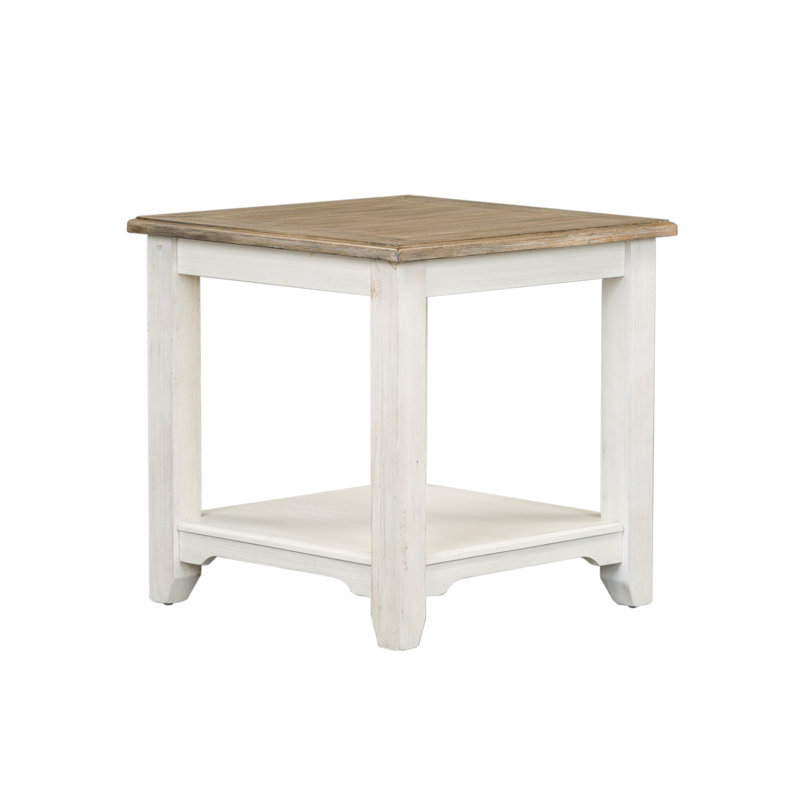 Odum 24'' W Square End Table, Wirebrushed Gray/Soft White