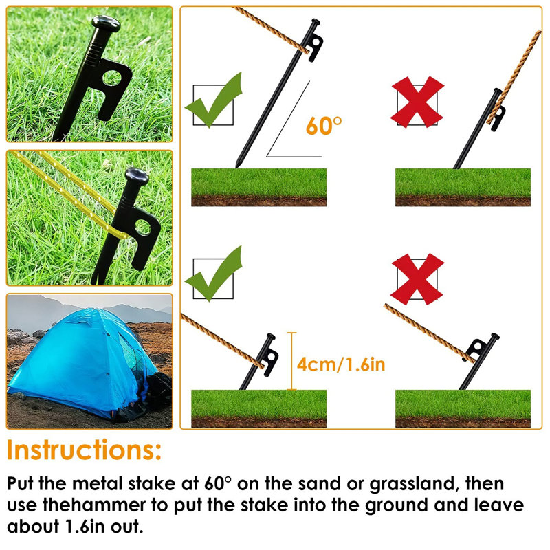 Ensemble de marteaux de camping avec cordes réfléchissantes Tente Stakes