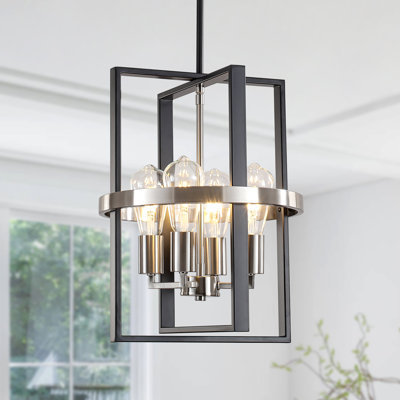 4 - Light Dimmable Geometric Lantern Modern Farmhouse Chandelier