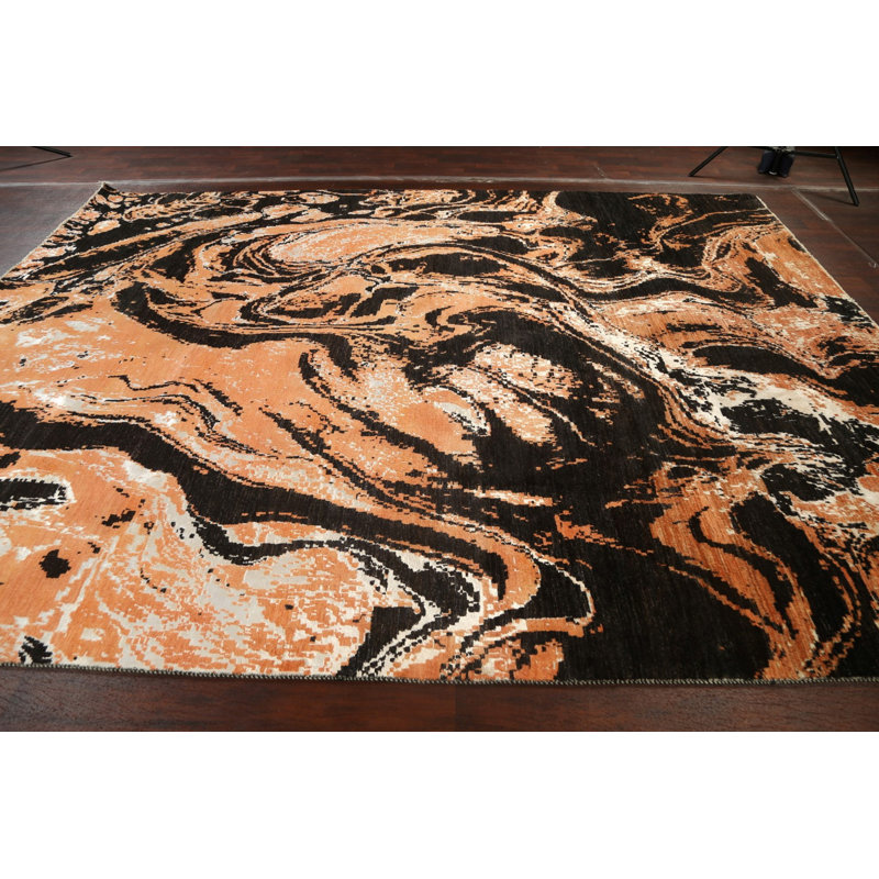 Tapis oriental contemporain à teinture végétale noué à la main 9 x 12