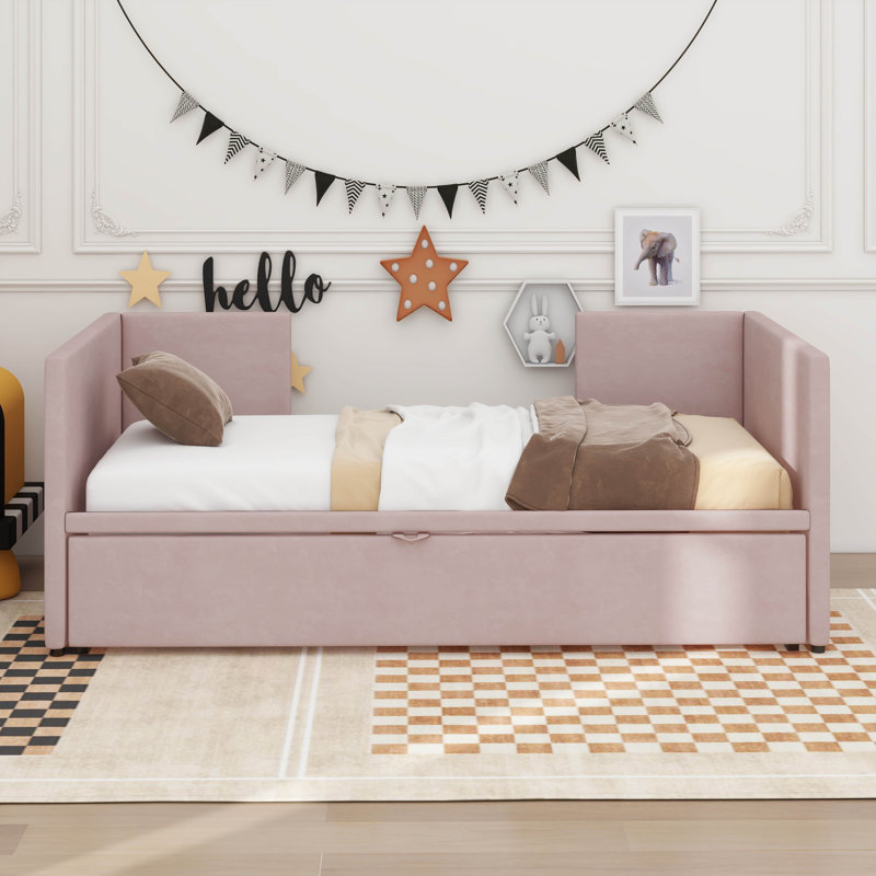 Lit de jour simple avec lit gigogne, Rose