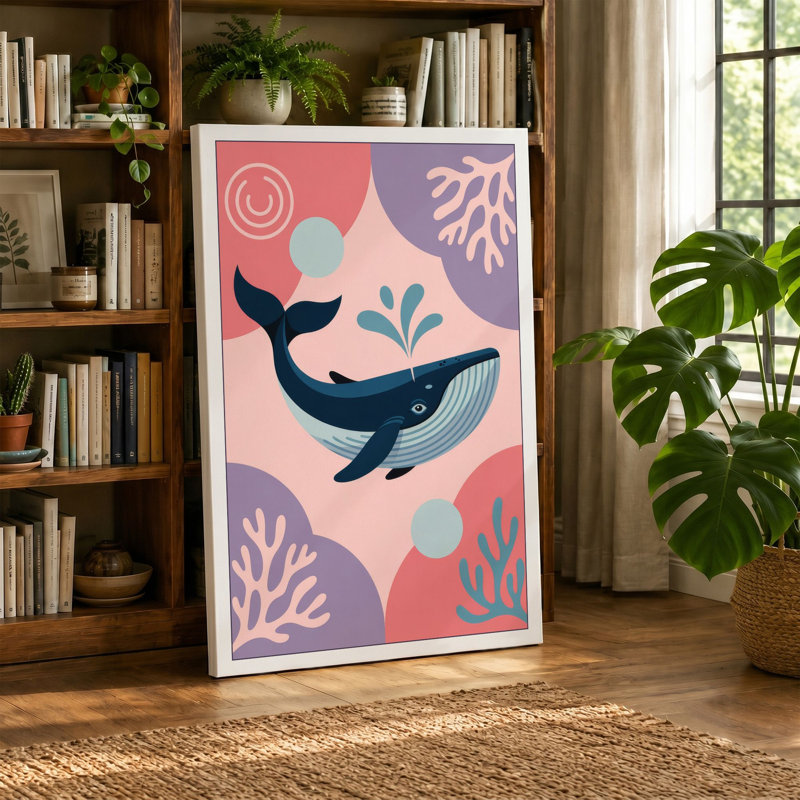 Whale in Depth Coastal - Wrapped Canvas, 36x24 - 91.4 x 61.0 cm, Terracotta Border