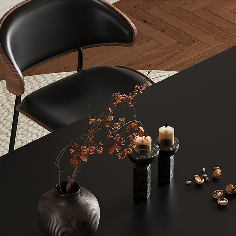 Table italienne en pierre frittée noire italienne, 29.5" H x 63" W x 31.5" D, 5