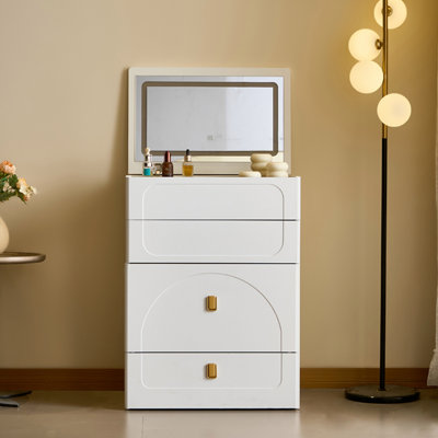 Ensemble de coiffeuse 3 en 1, ensemble de coiffeuse avec miroir et 3 tiroirs, petite coiffeuse avec tabouret rembourré et prise de courant, coiffeuse compacte