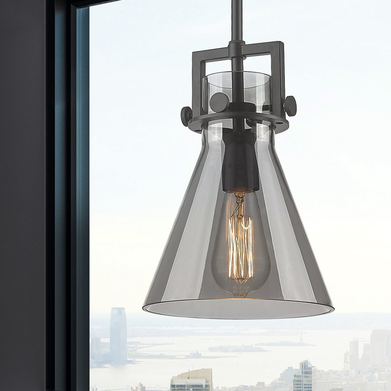 Luminaire suspendu avec tige 30 po Coterie, Plaqué couleur fumée, Noir mat, H 11,38 po x l 8 po x P 8 po