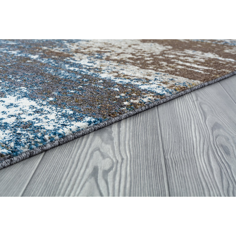 Tapis crème / turquoise à motif abstrait Poche, Rectangle 2 pi 1 po x 3 pi 3 po