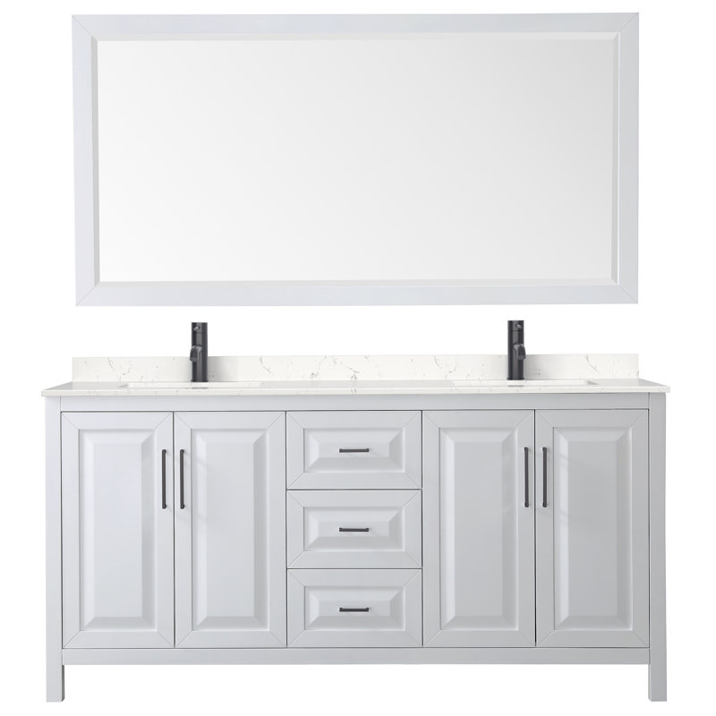 Daria 72'' W Double Vanity, Brushed Gold, White Cultured Marble, White