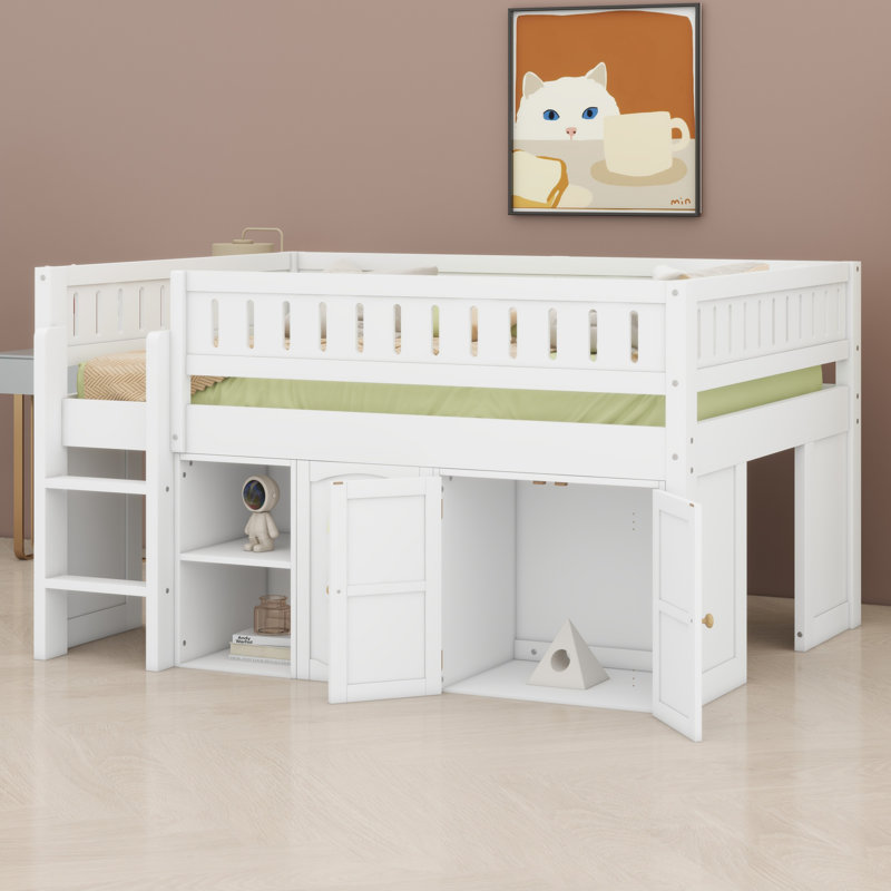 Loft Bed With Storage Cabinet And Chalkboard Panel, White