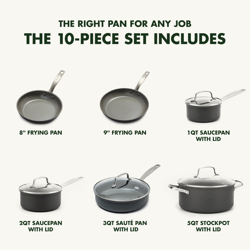 Gray 10-Piece Aluminum Ceramic Nonstick Cookware Set