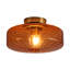 1-Light Round Amber Glass Drum Semi Flush Mount 