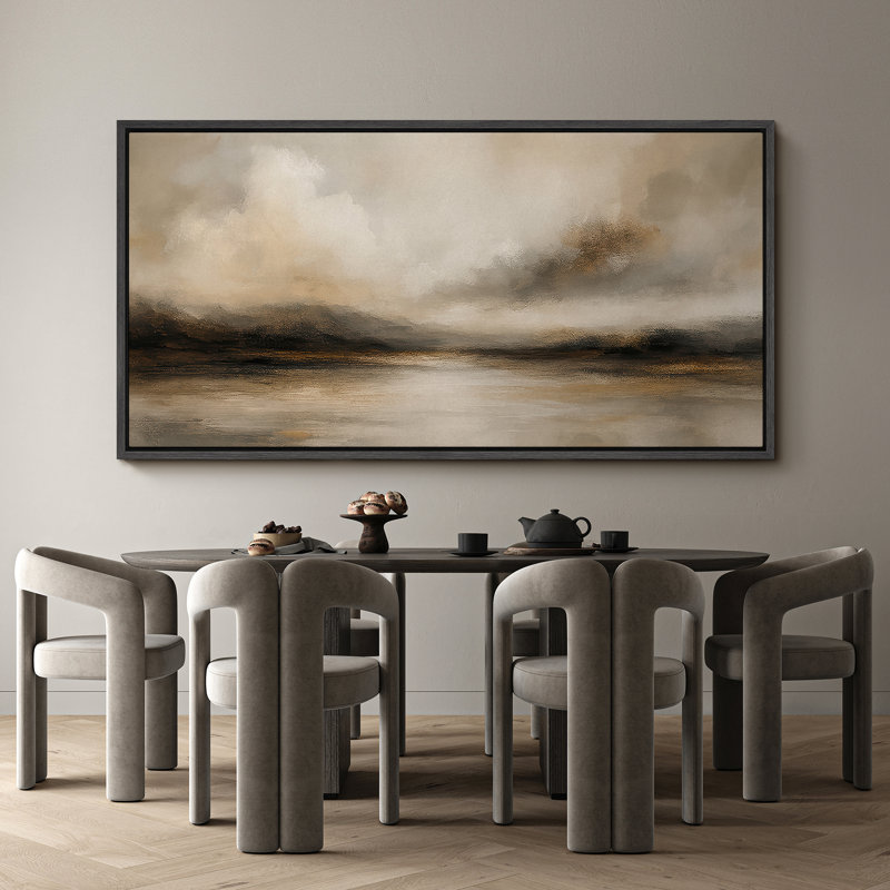 Grande impression sur toile encadrée, impression de paysage abstrait neutre pour décoration murale moderne minimaliste, Noir
