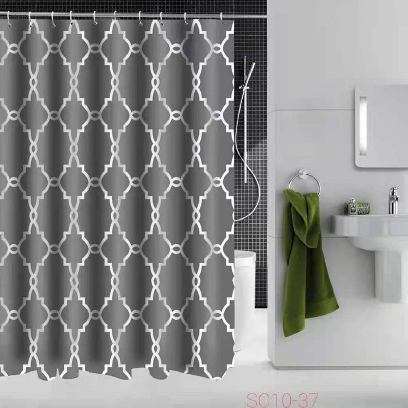 Sheer Single Curtain Panel, Dark Grey Geometric