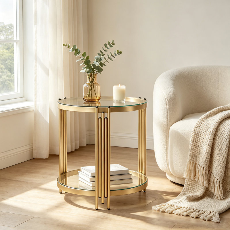 Table d'appoint avec pieds en verre Harp-Style, Doré
