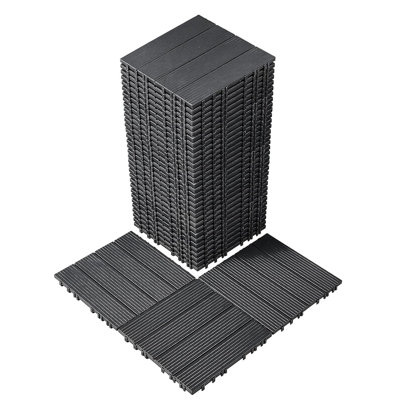 Plastic Interlocking Deck Tiles – 36 Pack, Waterproof Non-Slip Outdoor Flooring For Patio, Porch, Poolside, Balcony, Backyard, Dark Grey