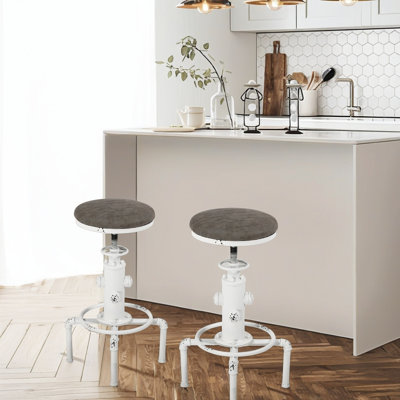 Set Of 2, 24Inch-29.9Inch Adjustable Height Industrial Swivel Sofa Pu Seat Indoor-Outdoor Use Chic Dining Bistro Cafe Side Barstool Bar Chair Coffee Chair Kitchen Counter Stool,Antique White