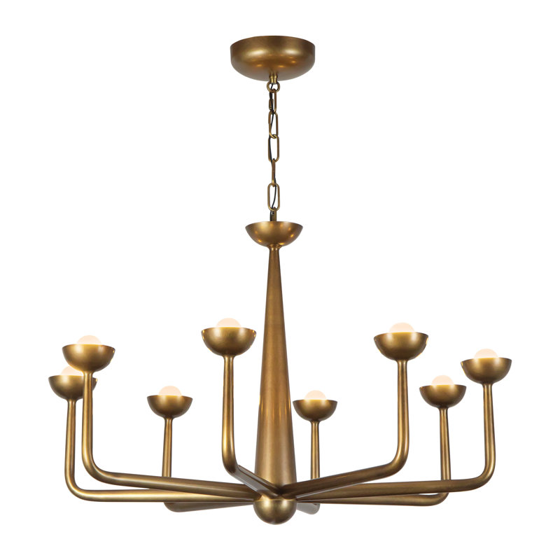 Spade 30-in White dimmable LED Chandelier, Antique Brass