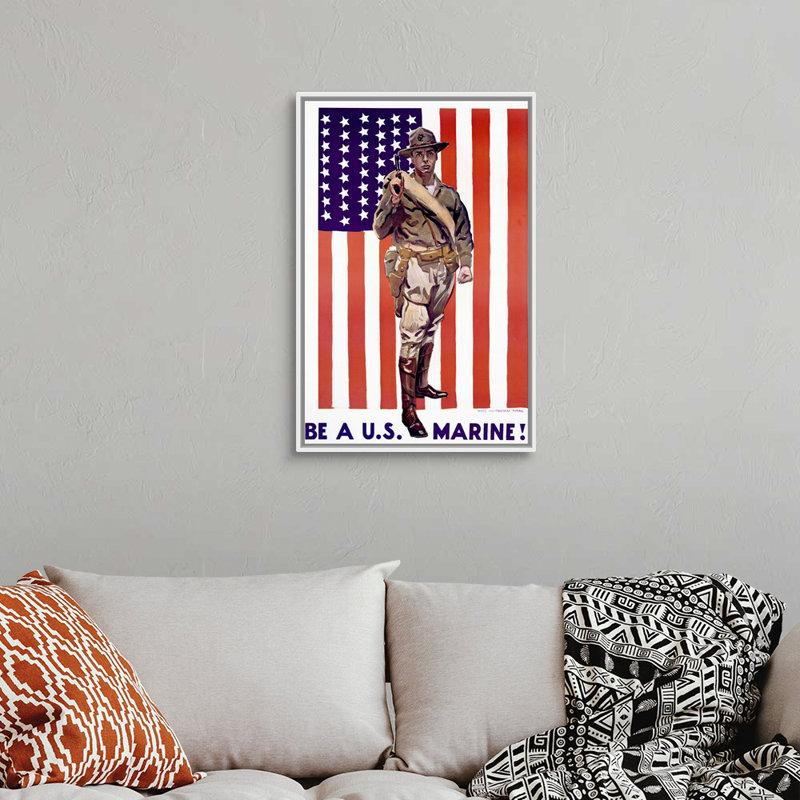 «Be A U.S. Marine», affiche rétro par James Montgomery Flagg, Cadre blanc, H 32 po x l 22 po x P 1,75 po