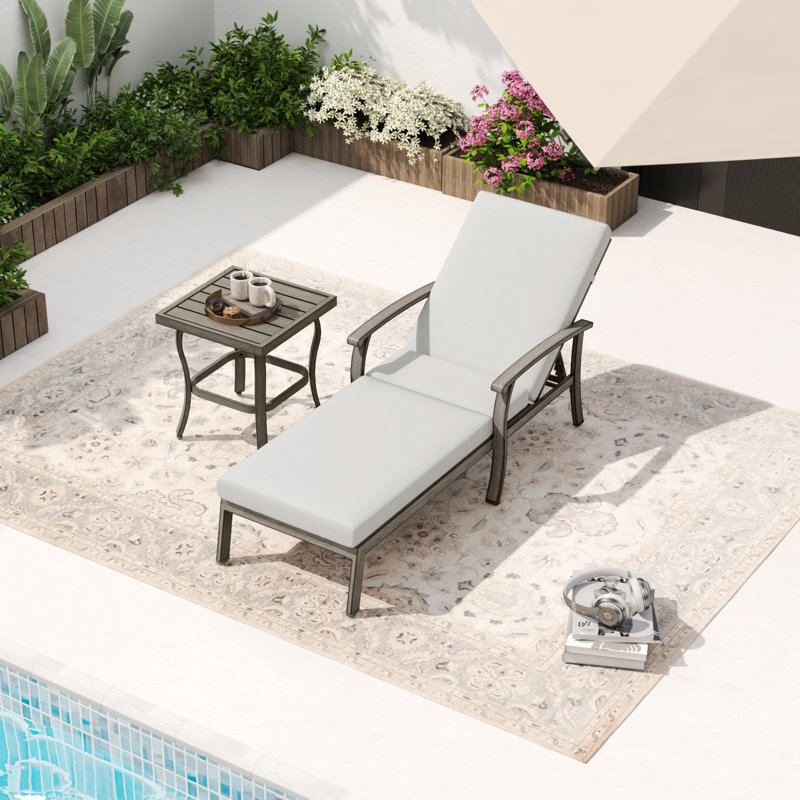 Aliriza Outdoor Metal Chaise Lounge Set with Table , Cushion Included