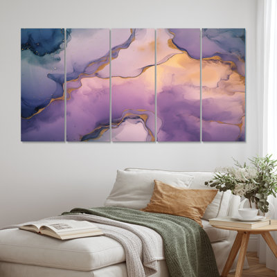 «Mauve Marble Ink Clouds VI», reproduction sur toile - 5 panneaux égaux