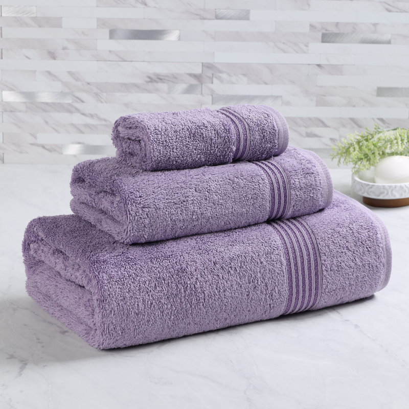 Oleg Heritage Egyptian Cotton Soft Absorbent Luxury 3 Piece Bathroom Towel Set, Royal Purple