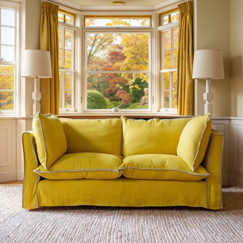 American Simple Solid Wood Sofa, Yellow