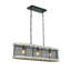 32 po Lustre 3 lumières pour îlot de cuisine en maille noire avec cadre rectangulaire en bois blanc patiné