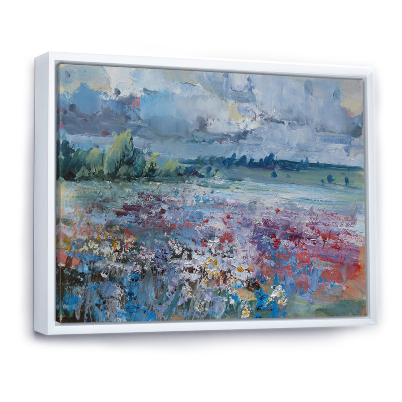 «Scenery Wildflowers Blooming», peinture sur toile, H 24 po x l 36 po x P 1 po, Cadre flottant blanc