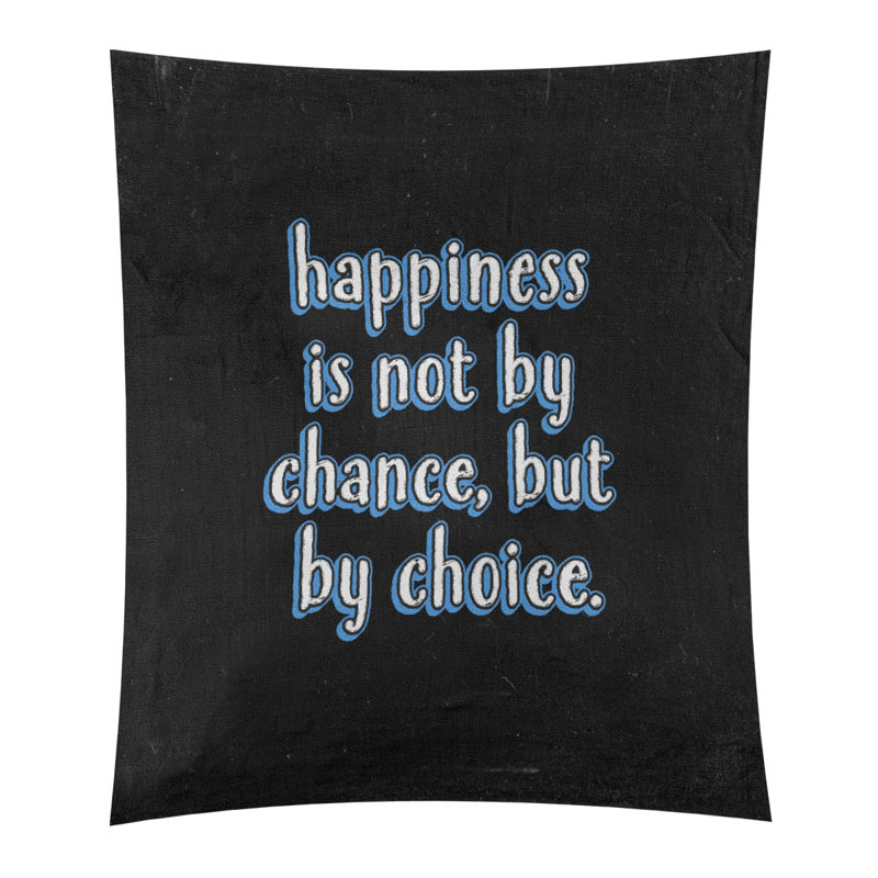 Tapisserie tableau noir en polyester citation de bonheur, H 60 po x l 51 po, Bleu