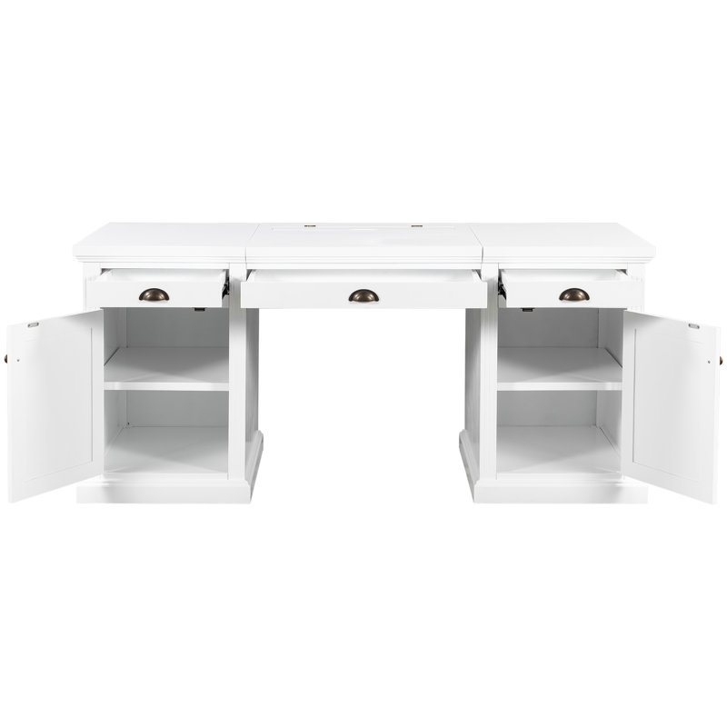 Bureau de direction moderne de 67 po, bureau d'ordinateur avec 2 portes de rangement en bois et 3 tiroirs, bureau de bureau rectangulaire, bureau de lecture, table d'écriture, poste de travail pour bureau à domicile, salon, bureau, blanc