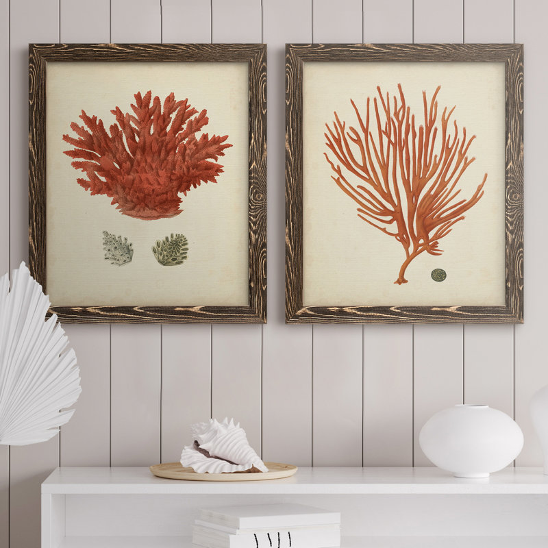 Corail rouge antique II - Toile encadrée de qualité supérieure - prête à être accrochée, H 20 po x l 17 po x P 1 po