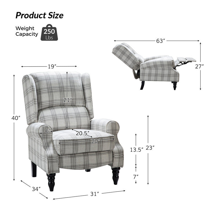 Fauteuil inclinable l 31 po Brody, Gris carreauté