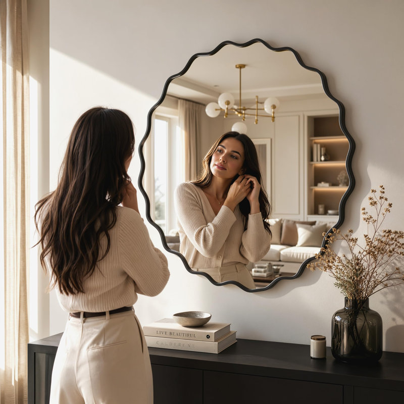 Aluminium Cylinder Wall Overmantel Mirror, Black