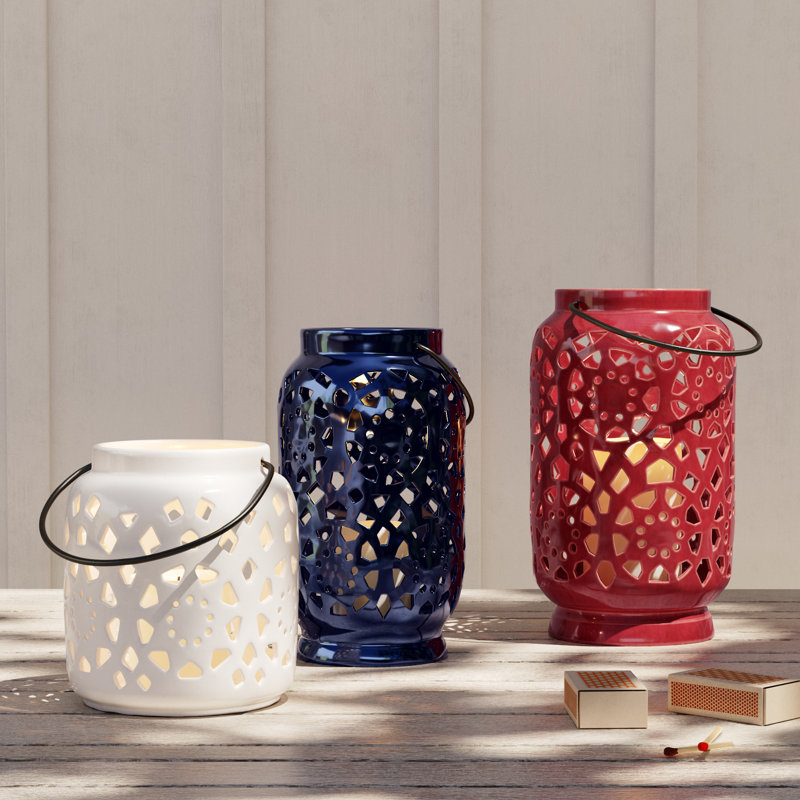 Alica Ceramic Lantern, 11" H x 6.5" W x 6.5" D, Terracotta