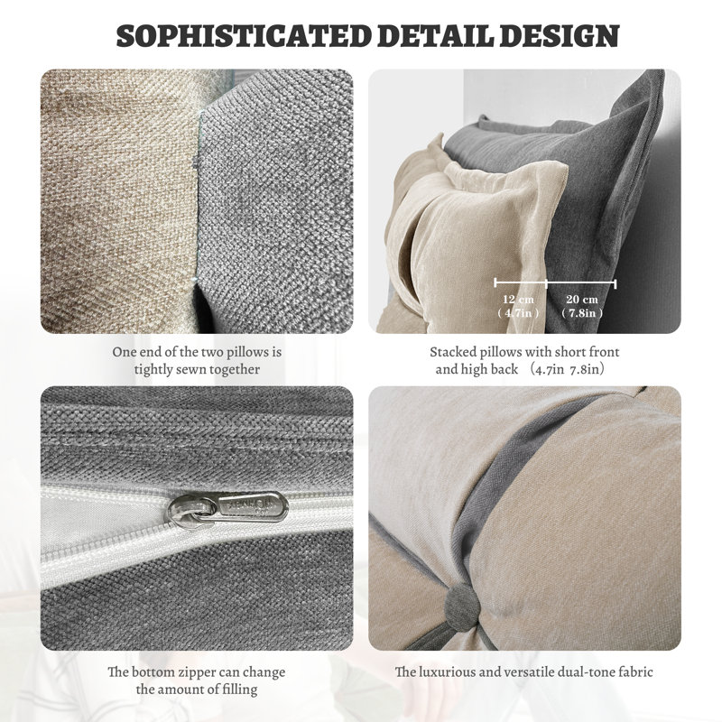 Two-layer Headboard Reading Back Support Pillow Comfortable Backrest Cushion, Beige, 22"H x 76"W