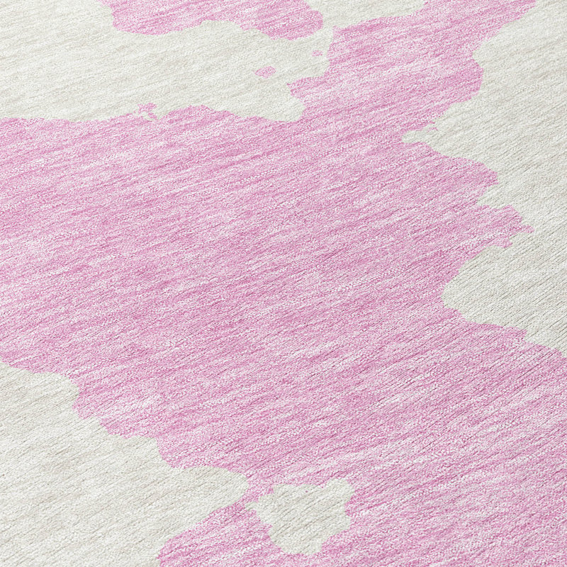 Pink Abstract Washable Synthetic Runner Rug 2'3" x 7'6"