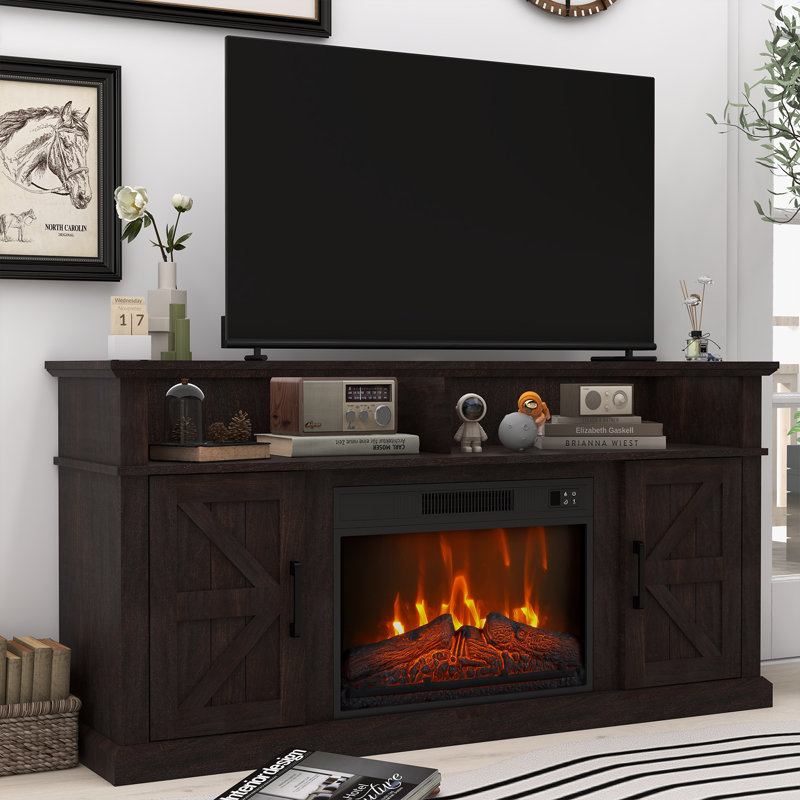 Boyle 58" Farmhouse TV Stand For TV Up To 65" With Electric Fireplace, Brown