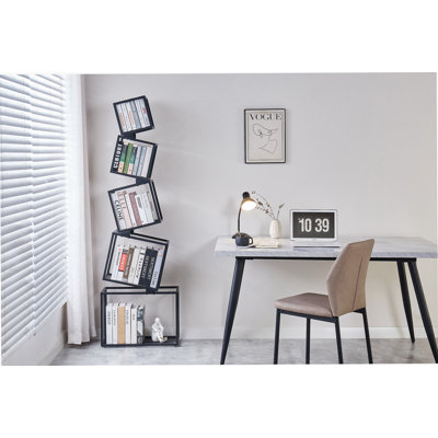 5-Tier Metal Geometric Bookshelf - Modern, Narrow, Space-Saving Organizer For Living Room, Bedroom, And Office