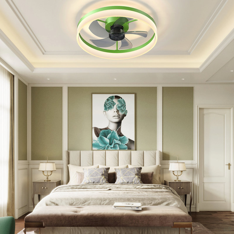 Ceiling Fans With Lights Dimmable LED Embedded Installation Of Thin Modern Ceiling Fans(Green), Green