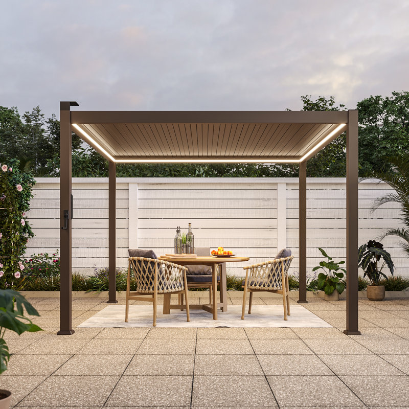 Solar LED Louvered Pergola, Outdoor Metal Pergola with LED Strip Lights, Patio Pergola with Adjustable Roof for Patio, Deck, Garden,Yard